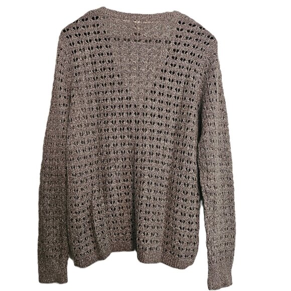 DKNY Button Front Knit Crocheted Cardigan Long Sleeve Taupe Sweater Size Large - Picture 2 of 7